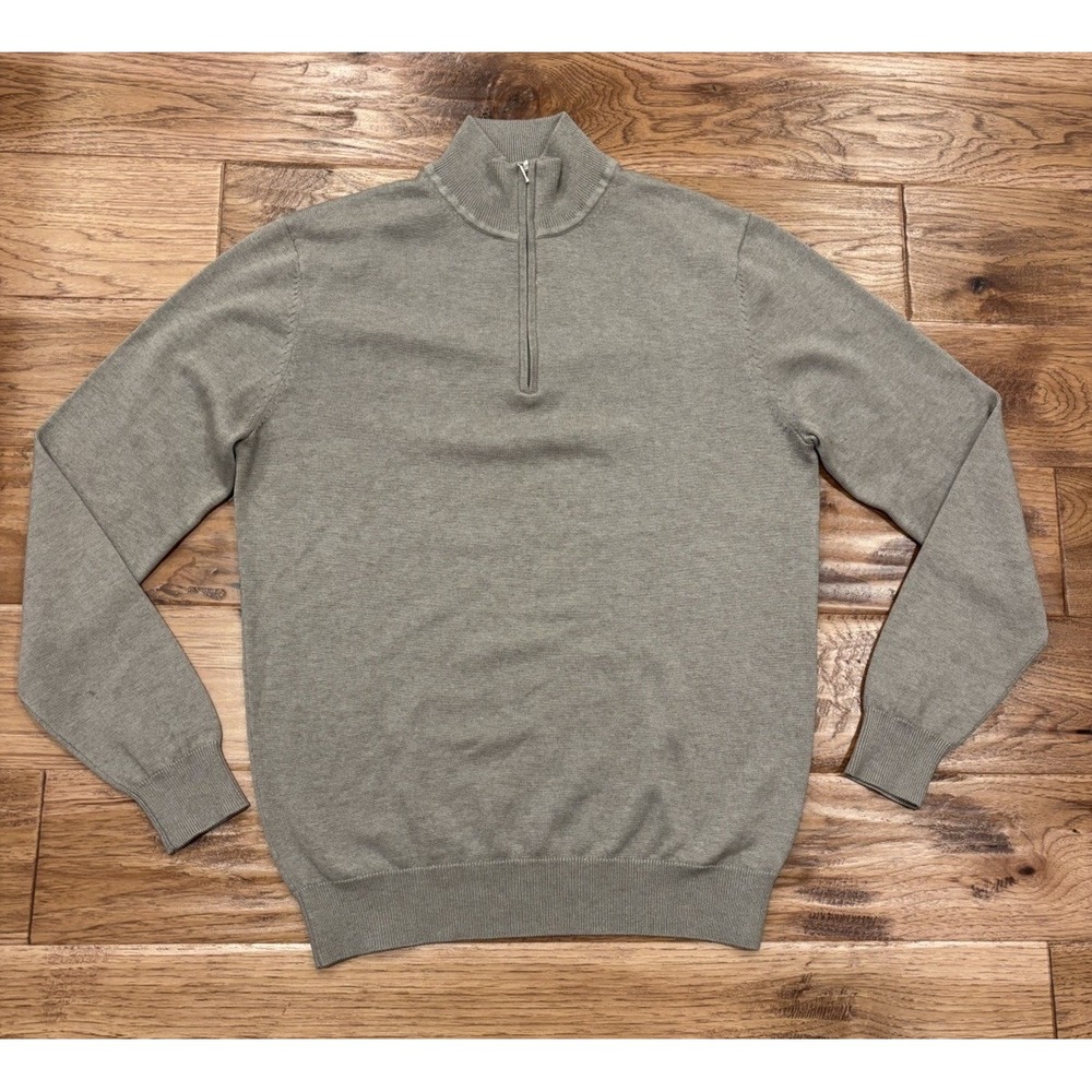 Suitsupply Taupe Silk Wool Cashmere Quarter-Zip Sweater Men's Medium EUC